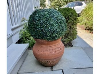 Terra Cotta Outdoor Planter With Faux Topiary