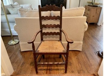 Carved Ladder Back Arm Chair With Rushed Seat