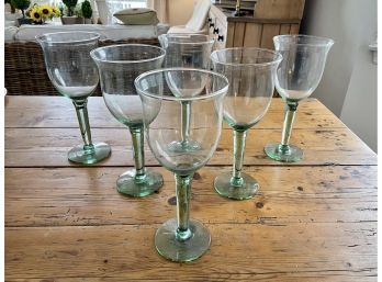 Oversized Pale Green Glass Stemmed Wine Goblets