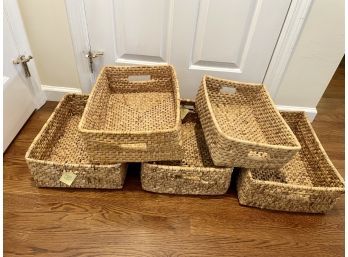 Set Of Five Rectangular Bamboo Leaf Baskets