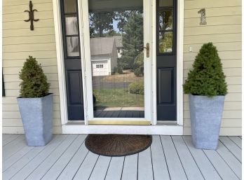 Pair Of Blue / Grey Composite Entryway Planters - Plants Included