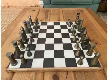 Stone Chess Board With Heavy Brass Chess Pieces