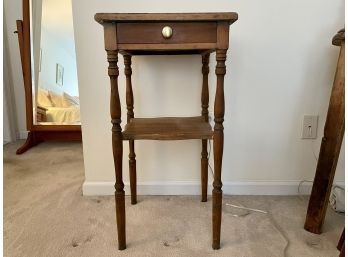 Early 1900s Wood Side Table With Single Drawer & Lower Shelf