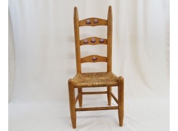 Vintage Childs Wood Chair, Childrens Wicker Seat