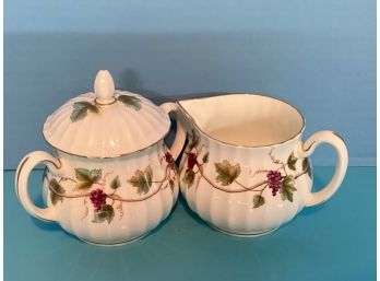 Vintage Royal Worcester Bacchanal Creamer And Covered Sugar