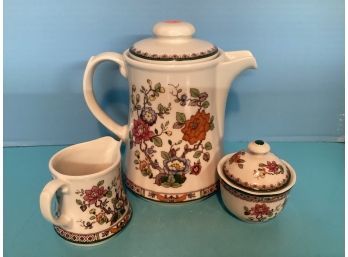 Vintage Eschenbach Hartporzellan Ceranova Floral Chinese Rose Coffee Pot, Creamer And Sugar