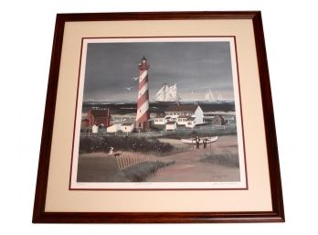 Sally Caldwell Fisher 'Southeast Light' Framed Lithograph, Numbered, Signed And Dated 1988, From The Mystic Seaport Museum