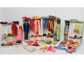 Collection Of Vintage Barbie Dolls, Clothing And Cases