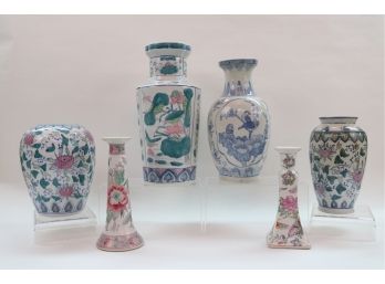 Chinese Porcelain Vases And Candlestick Holders