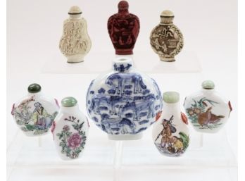 Collection Of Eight Chinese Snuff Bottles – All With Qing Dynasty Emperor Qianlong Marks