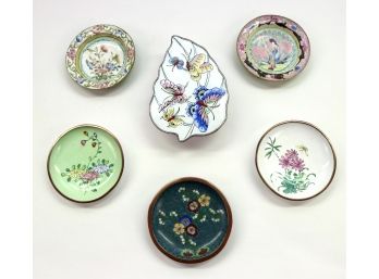 Chinese Enamel Cloisonne Copper Trinket Dishes And Box