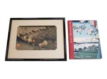 Vintage Hiroshige Fifty-three Stations Of The Tōkaidō, Station Forty-Five Shōno's White Rain, And Book '100 Famous Views Of Edo'