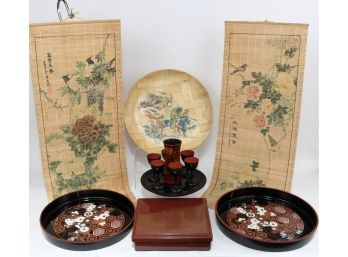 Mid-century Okinawa Lacquerware Drink Stand, Chinese Bamboo Trays And Screens, Japanese Trays And More