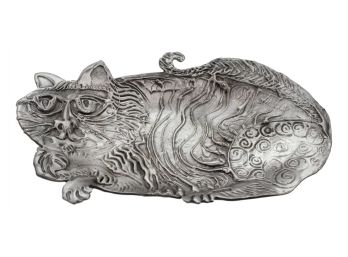 Signed Brutalist Pewter Cat Dish By Donald Drumm (Retail $276.50)