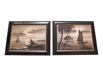 Pair Of Signed F. Gonzalez Manila Framed Oil On Canvas Seascape Paintings