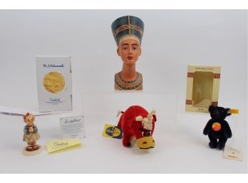 Vintage Goebel Nefertiti TMK-2 Full Bee And Hummel Evening Prayer TMK-7 New In Box, Steiff Bear And Dream Pet Bull