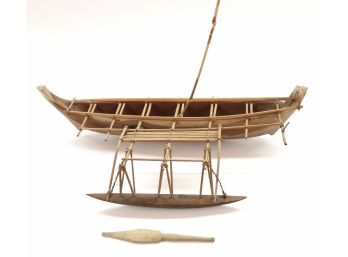Vintage Hand Carved Wood Polynesian Ocean-Going Outrigger Canoe