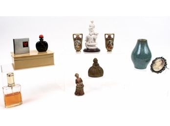 Antique And Vintage Smalls: Flambé Glazed Vase, Belgian Brass Dinner Bell, Jean Patou Joy Perfume, Wade And Armani Figurines, Italian Frame And More