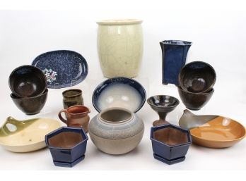 Antique Celadon And Japanese Pottery: Fushu Teardrop Plates, Blue-Glazed Redware, Rice Bowls, Trays, Bowls And More