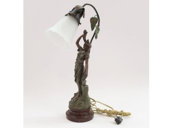 French Figural Art Nouveau Style Tulip Lamp