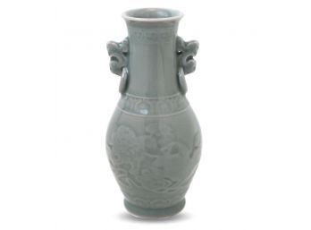 Chinese Celadon Double Foo Dog Vase With Handles