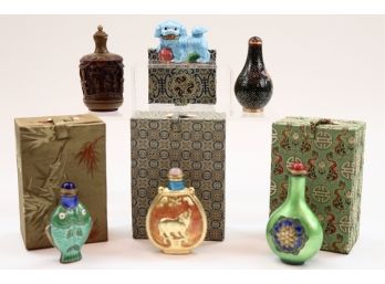Collection Of Chinese Snuff Bottles And People's Republic Of China Enamel Foo Dog
