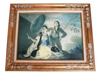 Goya's 'The Parasol' High-End 1950s Museo Del Prado (Spain) Procedimiento Oleografico Patentado Textured Reproduction In Ornate Frame