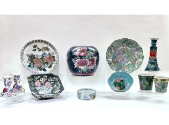 Chinese Enamel Glazed Porcelain:10' Scalloped Plate Qing Dynasty Emperor Qianlong Mark, Plus WBI, Zhongguo Zhi Zao, Macau