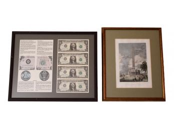 Bureau Of Engraving And Printing Uncut One Dollar Bills And Engraving Of The National Washington Monument