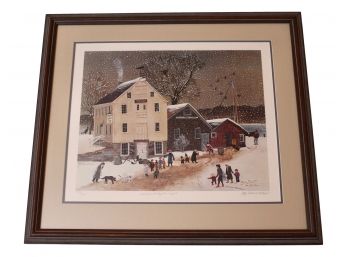 Sally Caldwell Fisher 'Winter At Mystic Seaport' Framed Lithograph, Numbered, Signed And Dated 1985, From The Mystic Seaport Museum