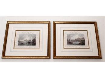 Two Framed Colored Etchings From Tombleson's Views Of The Thames And Medway 'London And The Tower' And Windsor Castle And The Thames'