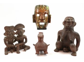 South American Pre-Columbian Figurines And Mayan Abalone Death Mask