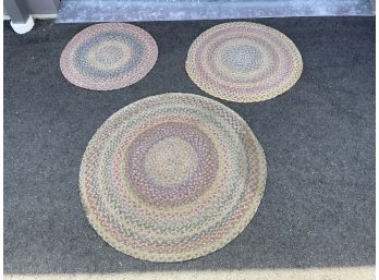 Trio Of Vintage Round Woven Braided Rag Rugs. 41' ,32' And 28' In Diameter.