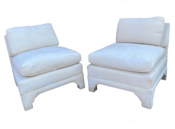 Pair Of Mid Century Modern Chinoiserie Style Slipper Chairs.