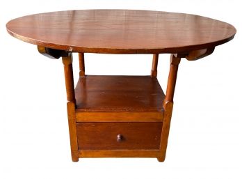 Antique Table/ Bar Table Removable Round Top With A  Single Bottom Drawer.