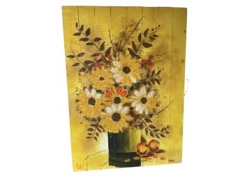 Floral, Signed Oil On Bi-fold Wood Panels. Made For  By Malibu Studios, Venice CA.