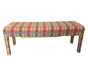 Striped Upholstered Bench With 3 Matching Window Valences