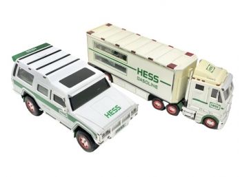 Pair Of Two Hess Gasoline Trucks W/ Racing Vehicles