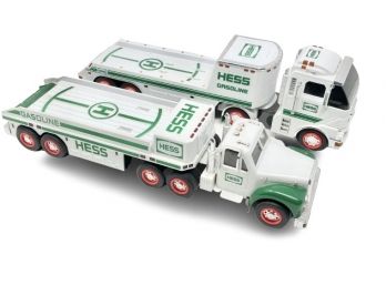 TWO Hess Gasoline Flatbed Toy Trucks