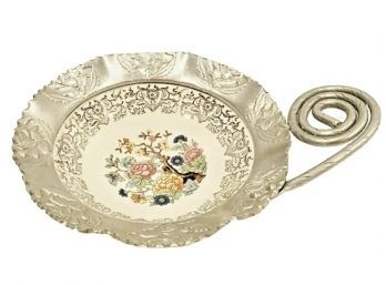 Vintage Farber & Shlevin Floral Aluminum & Porcelain Candy Bowl, Brooklyn NY