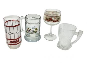 Lot Of 4 Vintage Mugs / Glasses - Coca Cola, Flintstones & More