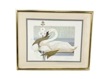 Vintage Swan On Water Art Print Signed By Artist Harry Wysocki