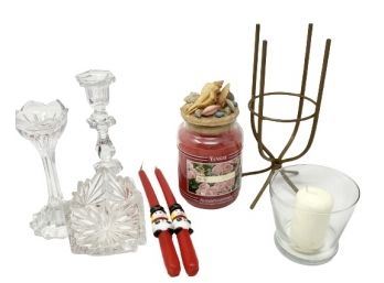 Lot Of Assorted Candles & Candle Holders - Yankee Candle & More