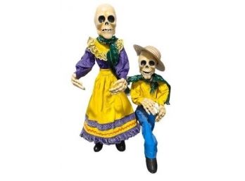 Set Of 2 Day Of The Dead Skeleton Dia De Los Muertos Mexico Dolls