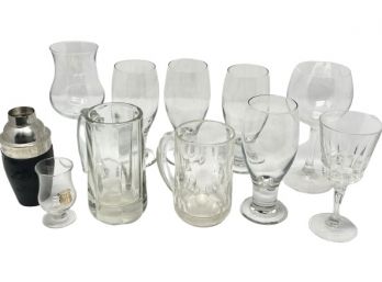 Lot Of Assorted Barware - Glasses, Drink Shaker, Shot Glass - Baileys, Patron & More