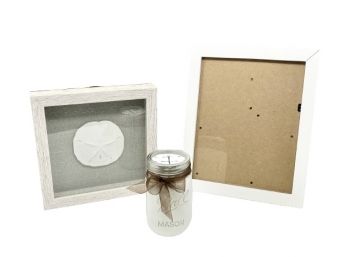 Assorted Home Decor Lot - Frame, Seashell Art & Mason Jar
