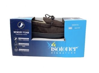 NEW Mens Isotoner Signature Memory Foam Slippers, Chocolate Size 8 -9