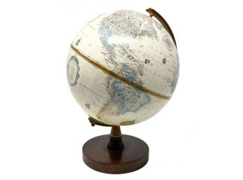 Vintage Spinning Desk Globe With Genuine Hardwood Base, Made In USA