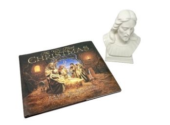 Vintage 1960's Jesus Christ Bust White Porcelain & The Very First Christmas Book