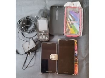 Lot Of 3 Cell Phones And Accessories